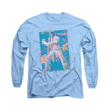 Elvis Presley Shirt Splatter Hawaii Long Sleeve Carolina Blue Tee T-Shirt
