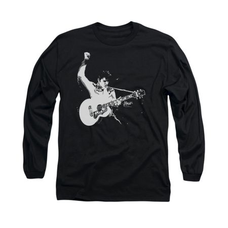 Elvis Presley Shirt Strum That Guitar Long Sleeve Black Tee T-Shirt