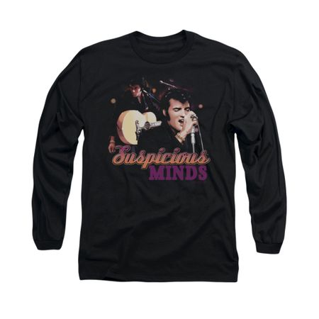 Elvis Presley Shirt Suspicious Minds Long Sleeve Black Tee T-Shirt