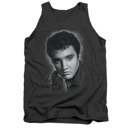 Elvis Presley Shirt Tank Top Grey Portrait Charcoal Tanktop