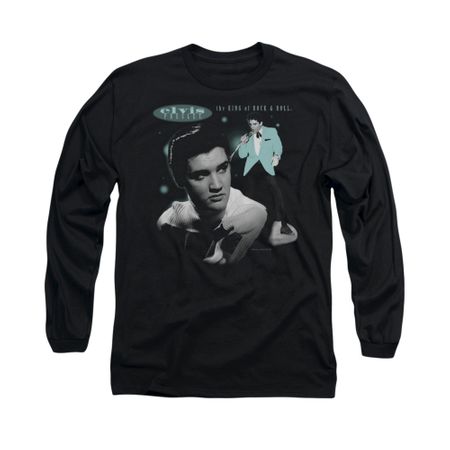 Elvis Presley Shirt Teal Potrait Long Sleeve Black Tee T-Shirt