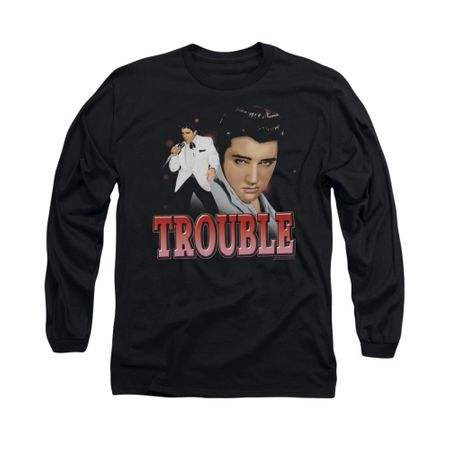 Elvis Presley Shirt Trouble In A White Suit Long Sleeve Black Tee T-Shirt