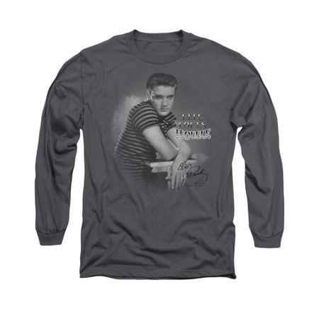 Elvis Presley Shirt Trouble Long Sleeve Charcoal Tee T-Shirt