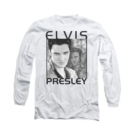 Elvis Presley Shirt Up Front Long Sleeve White Tee T-Shirt