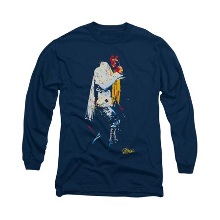 Elvis Presley Shirt Yellow Scarf Long Sleeve Navy Tee T-Shirt