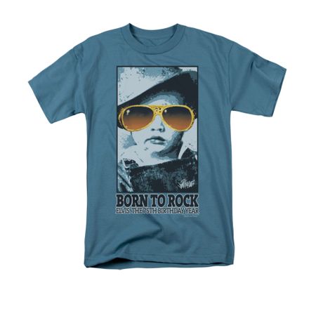 Elvis T-shirt Born To Rock 75 Years Celebration Slate Blue Tee