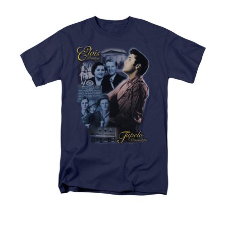 Elvis T-shirt Tupelo Mississippi Classic Navy Tee Shirt