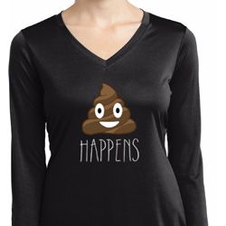 Emoji Shit Happens Ladies Dry Wicking Long Sleeve Shirt