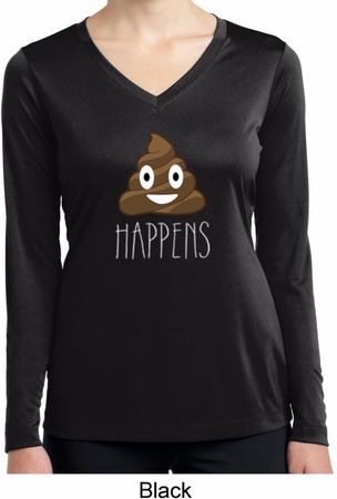 Emoji Shit Happens Ladies Dry Wicking Long Sleeve Shirt