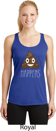 Emoji Shit Happens Ladies Dry Wicking Racerback Tank Top