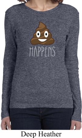 Emoji Shit Happens Ladies Long Sleeve Shirt