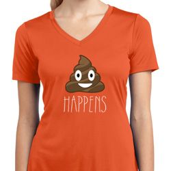 Emoji Shit Happens Ladies Moisture Wicking V-neck Shirt