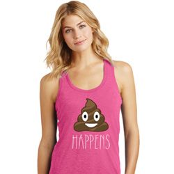 Emoji Shit Happens Ladies Racerback Tank Top