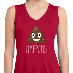 Emoji Shit Happens Ladies Sleeveless Moisture Wicking Shirt