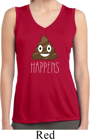 Emoji Shit Happens Ladies Sleeveless Moisture Wicking Shirt