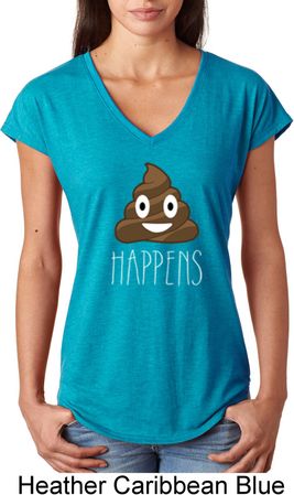 Emoji Shit Happens Ladies Tri Blend V-Neck Shirt