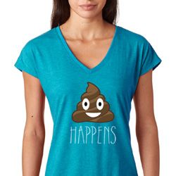Emoji Shit Happens Ladies Tri Blend V-Neck Shirt