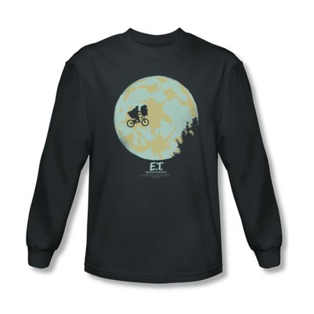 ET Shirts - Extra Terrestrial Shirt In The Moon Long Sleeve Charcoal Tee T-Shirt