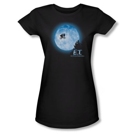 ET Shirts - Extra Terrestrial Shirt Juniors Moon Scene Black Tee T-Shirt