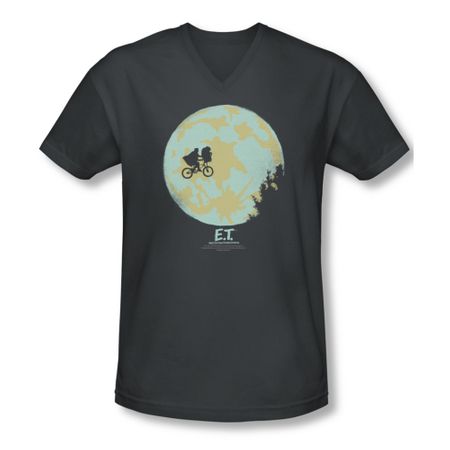 ET Shirts - Extra Terrestrial Shirt Slim Fit V Neck In The Moon Charcoal Tee T-Shirt