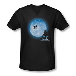 ET Shirts - Extra Terrestrial Shirt Slim Fit V Neck Moon Scene Black Tee T-Shirt