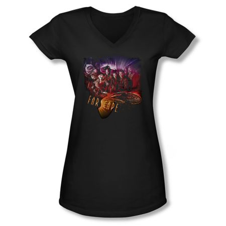 FarScape Shirt Graphic Collage Juniors V Neck Shirt Tee T-Shirt