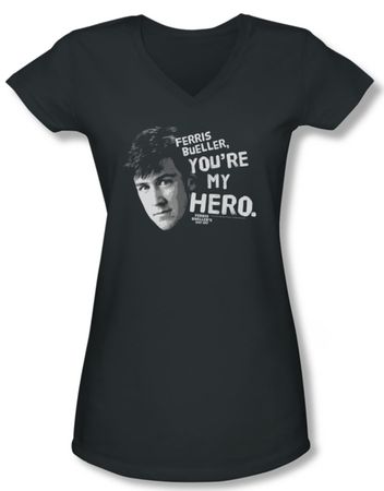 Ferris Bueller's Day Off Shirt Juniors V Neck My Hero Charcoal Tee T-Shirt