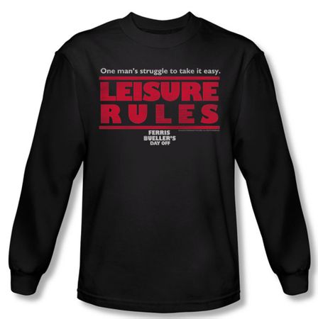 Ferris Bueller's Day Off Shirt Leisure Rules Long Sleeve Black Tee