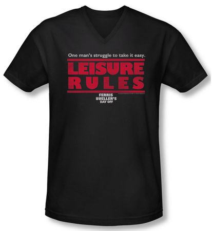Ferris Bueller's Day Off Shirt Slim Fit V Neck Leisure Rules Black Tee T-Shirt