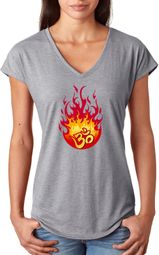 Fire OM Ladies Tri-Blend V Neck Yoga Shirt
