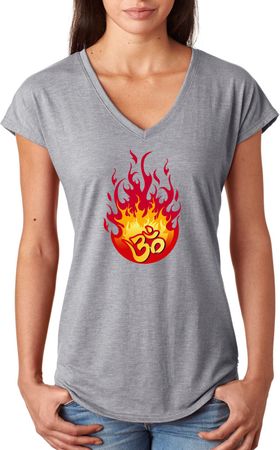 Fire OM Ladies Tri-Blend V Neck Yoga Shirt