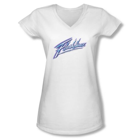 Flashdance Shirt Juniors V Neck Logo White Tee T-Shirt