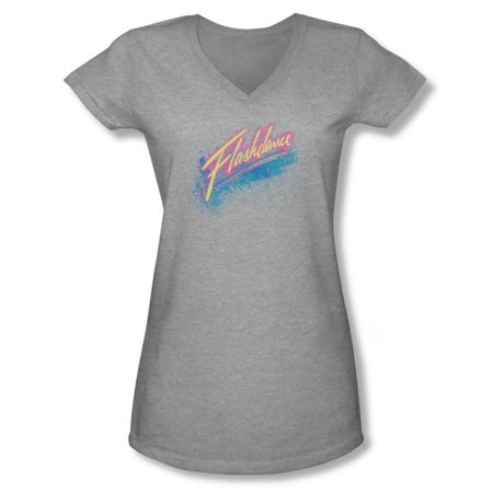 Flashdance Shirt Juniors V Neck Spray Logo Athletic Heather Tee T-Shirt