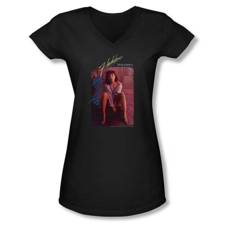 Flashdance Shirt Juniors V Neck Title Black Tee T-Shirt
