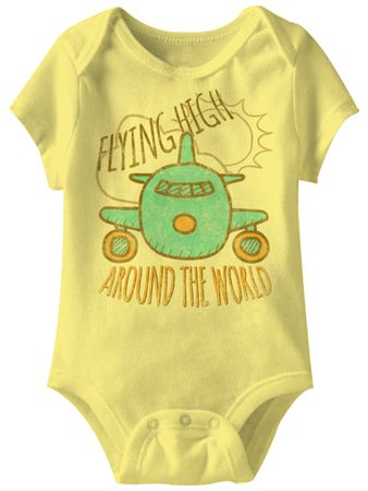 Flying High Around The World Funny Baby Romper Yellow Infant Babies Creeper