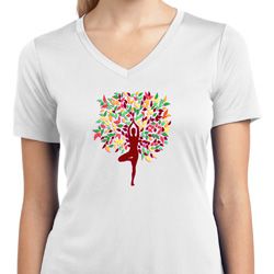 Foliage Tree Pose Ladies Moisture Wicking V-neck Shirt Foliage Tree Pose Ladies Moisture Wicking V-neck Shirt