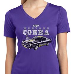 Ford 1974 Cobra Profile Ladies Moisture Wicking V-neck Shirt Ford 1974 Cobra Profile Ladies Moisture Wicking V-neck Shirt