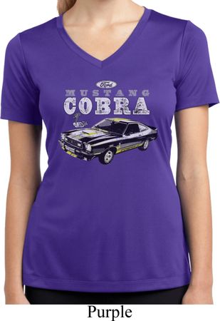 Ford 1974 Cobra Profile Ladies Moisture Wicking V-neck Shirt