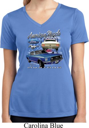 Ford American Muscle 1967 Mustang Ladies Moisture Wicking V-neck Shirt