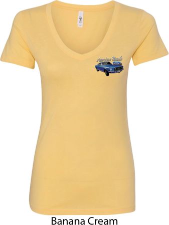 Ford American Muscle 1967 Mustang Pocket Print Ladies V-Neck Shirt