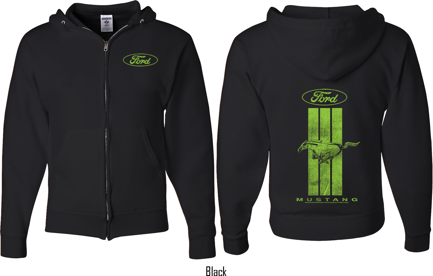 Ford Green Mustang Stripe (Front & Back) Full Zip Hoodie Ford Green