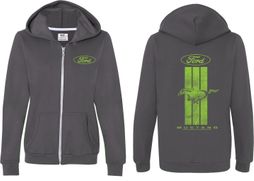 Ford Green Mustang Stripe (Front & Back) Ladies Full Zip Hoodie Ford Green Mustang Stripe (Front & Back) Ladies Full Zip Hoodie
