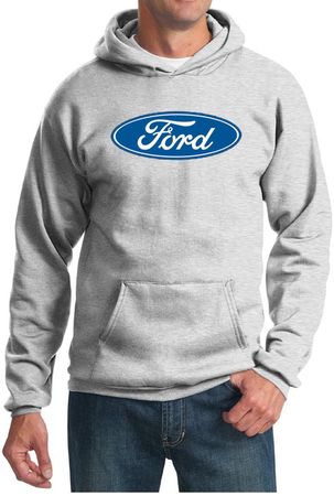 Ford Logo Hoodie Hooded Sweatshirt - Oval Emblem Adult Ash Hoody