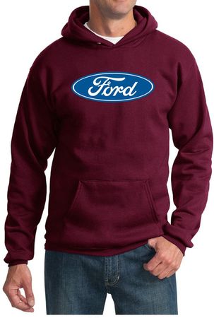 Ford Logo Hoodie Hooded Sweatshirt - Oval Emblem Adult Maroon Hoody