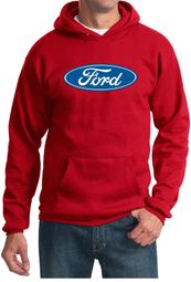 Ford Logo Hoodie Hooded Sweatshirt - Oval Emblem Adult Red Hoody
