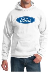 Ford Logo Hoodie Hooded Sweatshirt - Oval Emblem Adult White Hoody