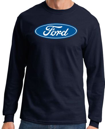 Ford Logo Long Sleeve Shirt - Oval Emblem Adult Navy T-Shirt