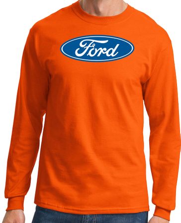 Ford Logo Long Sleeve Shirt - Oval Emblem Adult Orange T-Shirt