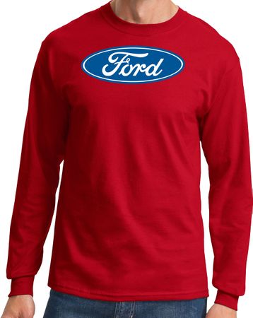 Ford Logo Long Sleeve Shirt - Oval Emblem Adult Red T-Shirt
