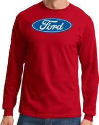 Ford Logo Long Sleeve Shirt - Oval Emblem Adult Red T-Shirt
